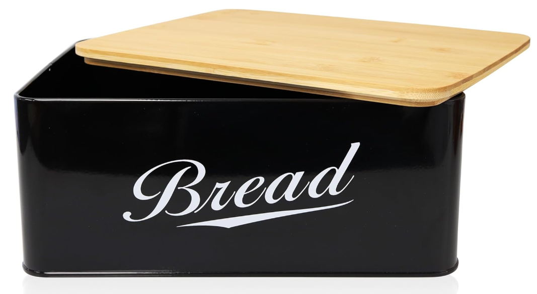 Bamboo Lid Metal Bread Box - Image 3